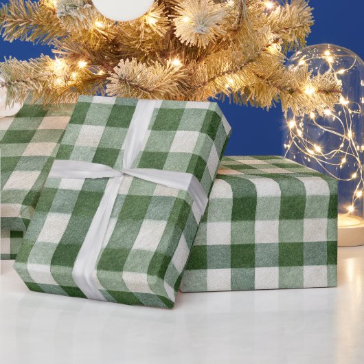 Warm Crème Groen Geruit Strepen Kerstmis Cadeaupapier (Feestdagen)