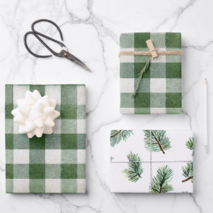 Warm Crème Groen Geruit Strepen Kerstmis Inpakpapier Vel