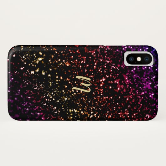 Warm Dark Rainbow Glitter Monogram iPhone X Hoesje (Achterkant (horizontaal))