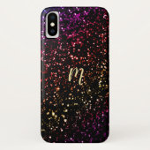 Warm Dark Rainbow Glitter Monogram iPhone X Hoesje (Achterkant)