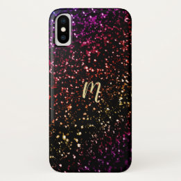 Warm Dark Rainbow Glitter Monogram iPhone X Hoesje