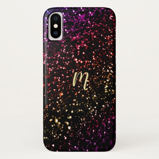 Warm Dark Rainbow Glitter Monogram iPhone X Hoesje (Achterkant)