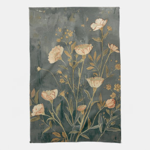 Warm Donkergrijs Perzik Salie Vintage Wilde Bloem Theedoek