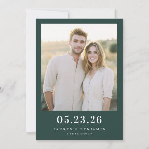 Warm Donkergroen Minimalistisch Foto Save The Date