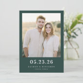 Warm Donkergroen Minimalistisch Foto Save The Date (Staand voorkant)