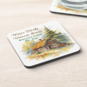 Warm Drinks, Warmer Hearts, Log Cabin Personalized Bier Onderzetter (Linkerzijde)