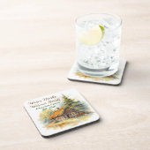 Warm Drinks, Warmer Hearts, Log Cabin Personalized Bier Onderzetter (Rechterzijde)
