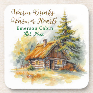Warm Drinks, Warmer Hearts, Log Cabin Personalized Bier Onderzetter
