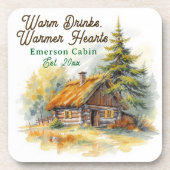 Warm Drinks, Warmer Hearts, Log Cabin Personalized Bier Onderzetter (Voorkant)
