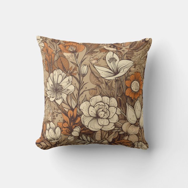 Warm Earth Tone Bohemian Floral Sierkussen (Voorkant)