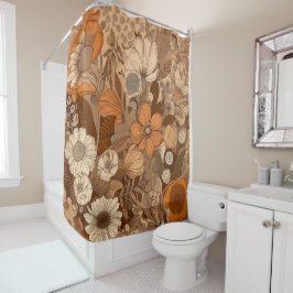 Warm Earth Tones Boho Floral Shower Curtain Douchegordijn