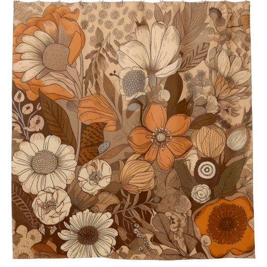 Warm Earth Tones Boho Floral Shower Curtain Douchegordijn (Voorkant)