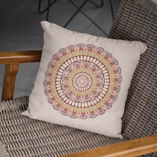 Warm Earth Tones Lotus Henna Mandala Kussen