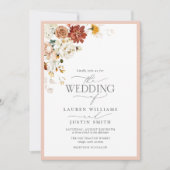 Warm Earthy Floral Calligraphy Photo Wedding Kaart (Voorkant)