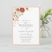 Warm Earthy Floral Calligraphy Photo Wedding Kaart (Staand voorkant)