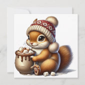 Warm eekhoorn met warme chocolademelk en winterhoe feestdagenkaart (Voorkant)