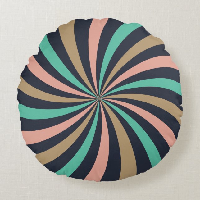 Warm en aarderoze Aqua Brown Lollipop Swirl Rond Kussen (Voorkant)
