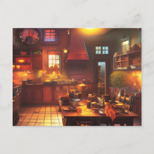 Warm en Cozy Farmhouse Kitchen Digital Art Briefkaart