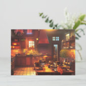 Warm en Cozy Farmhouse Kitchen Digital Art Kaart (Staand voorkant)