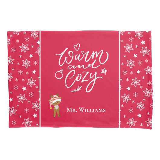 Warm en Cozy Mr. en Mrs Matching met kerstrood Kussensloop (Voorkant-Links)