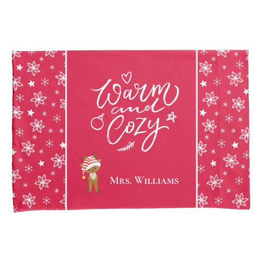 Warm en Cozy Mr. en Mrs Matching met kerstrood Kussensloop (Voorkant-Rechts)