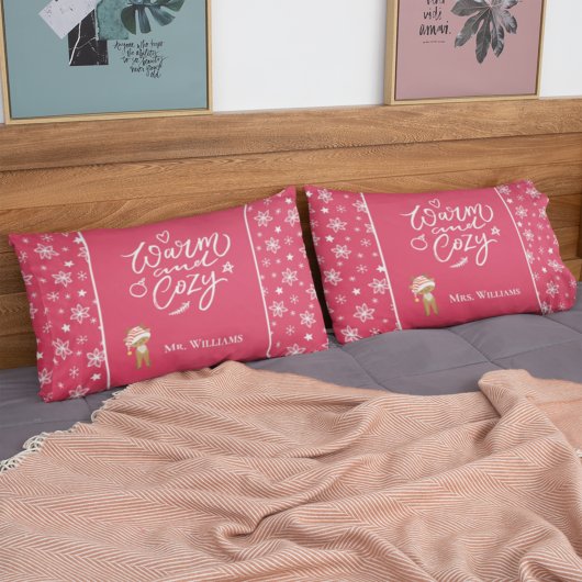 Warm en Cozy Mr. en Mrs Matching met kerstrood Kussensloop