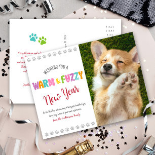 Warm en Fuzzig huisdier Nieuwjaarsfoto Cute Typogr Feestdagenkaart
