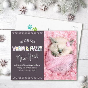 Warm en Fuzzy huisdier nieuwjaars fototypografie p Feestdagenkaart