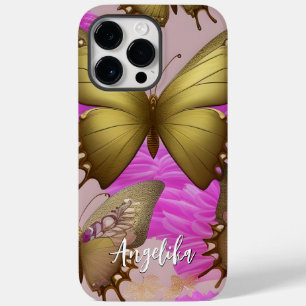 Warm en Fuzzy Roze Gouden Vlinder Persoonlijk Case-Mate iPhone 14 Pro Max Hoesje