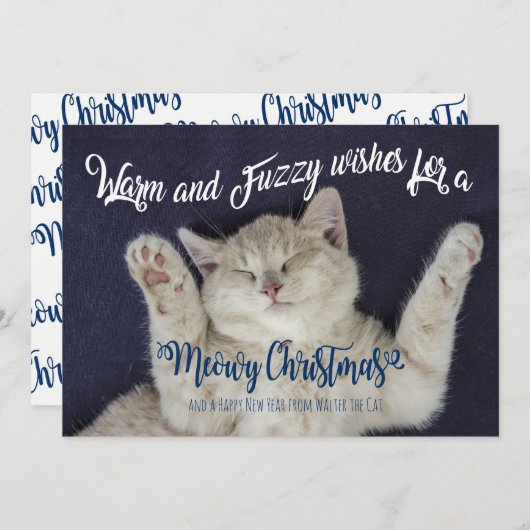Warm en Fuzzy Slapend Meowy kerstkat Feestdagenkaart (Voorkant / Achterkant)