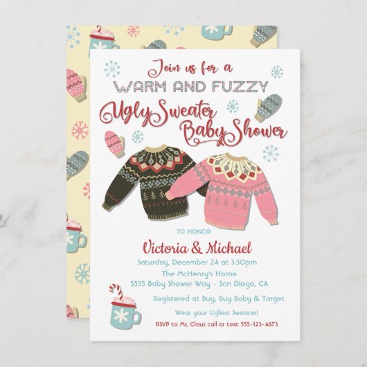Warm en Fuzzy Ugly Sweater Baby shower Invitation Kaart (Voorkant / Achterkant)