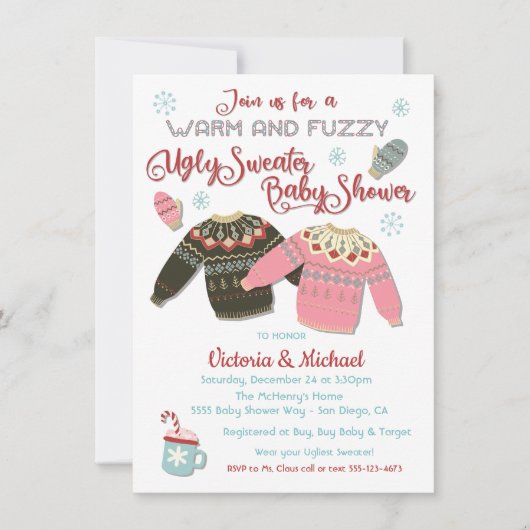 Warm en Fuzzy Ugly Sweater Baby shower Invitation Kaart (Voorkant)