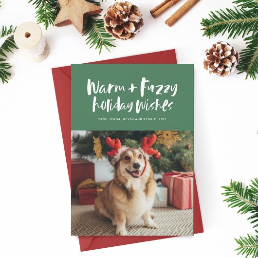 Warm en fuzzy wensen groene grappige feestkaart feestdagenkaart