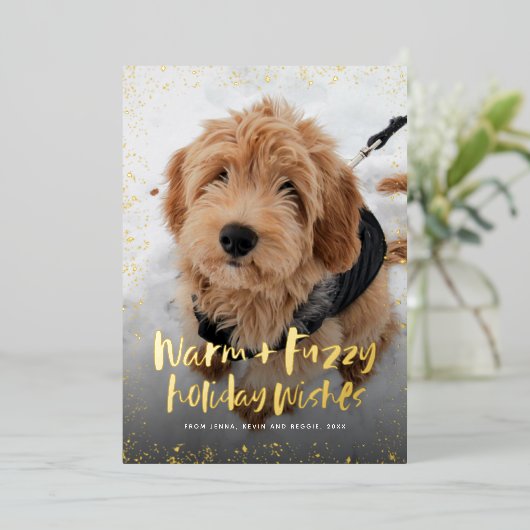 Warm en fuzzy wensen schattige kerstmis folie feestdagenkaart (Staand Voorkant)