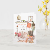 Warm en Gezellig Hygge Homely Lounge Scene Wit Kaart (Gele Bloem)
