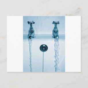 warm en koud water, badtijd, draaiende kraan briefkaart