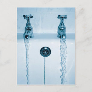 warm en koud water, badtijd, draaiende kraan briefkaart