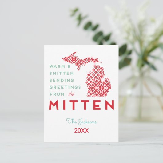 Warm en Smith Greetings van de MI Mitten Feestdagenkaart (Staand voorkant)