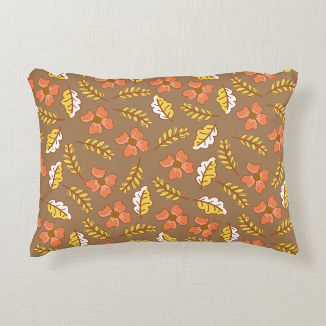 Warm Falling Autumn Leaves met Flowers Accent Kussen (Voorkant)