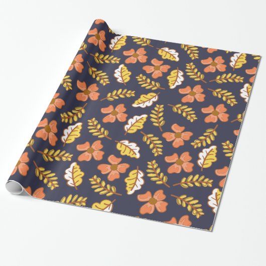 Warm Falling Autumn Leaves met Flowers Cadeaupapier (Uitgerold)