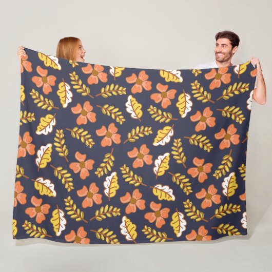 Warm Falling Autumn Leaves met Flowers Fleece Deken (In situ)