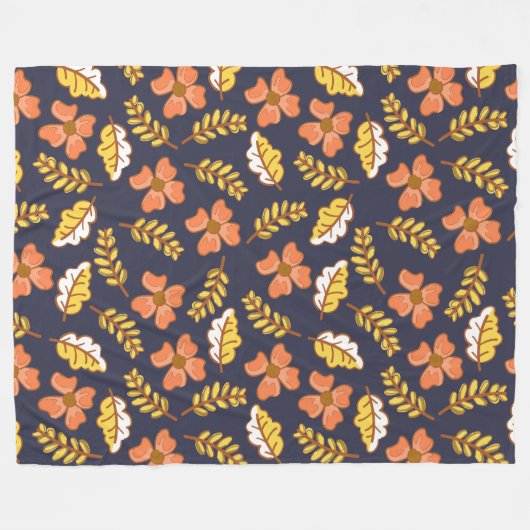 Warm Falling Autumn Leaves met Flowers Fleece Deken (Voorkant (Horizontaal))