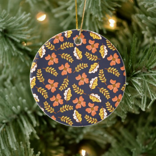 Warm Falling Autumn Leaves met Flowers Keramisch Ornament (Boom)