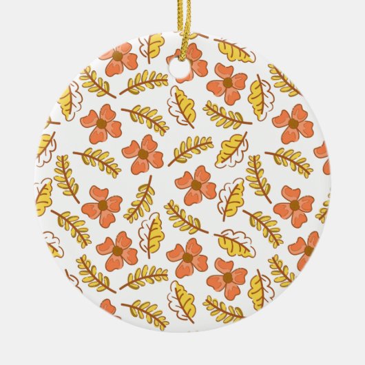 Warm Falling Autumn Leaves met Flowers Keramisch Ornament (Voorkant)
