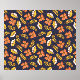 Warm Falling Autumn Leaves met Flowers Poster