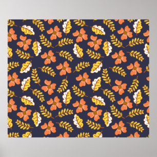 Warm Falling Autumn Leaves met Flowers Poster