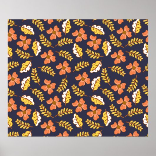 Warm Falling Autumn Leaves met Flowers Poster (Voorkant)