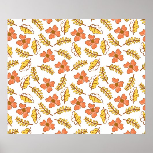 Warm Falling Autumn Leaves met Flowers Poster (Voorkant)
