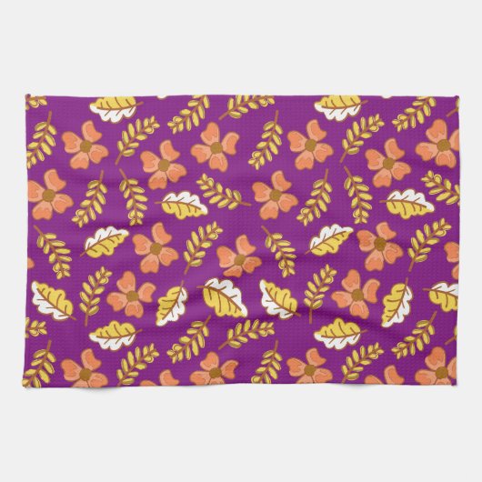 Warm Falling Autumn Leaves met Flowers Theedoek (Horizontaal)