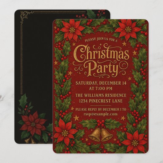 Warm & Festive Vintage Kerstfeest Kaart (Voorkant / Achterkant)